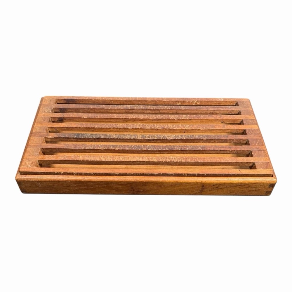 Vintage 1960s Kalmar Design Thailand Teak Bread Board w/ Crumb Catcher Tray GUC